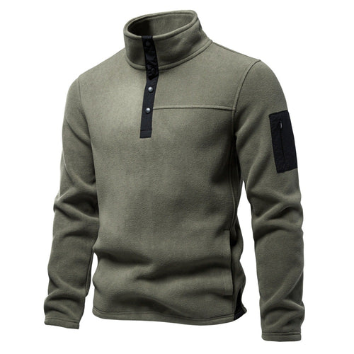 Herren Fleecepullover mit Stehkragen Druckknopf-Leiste und Ärmeltasche Drune