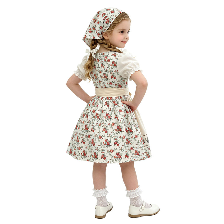 Damen nan Kinderdirndl Trachtenkleid mit Spitzenbluse Schürze und Kopftuch Drune