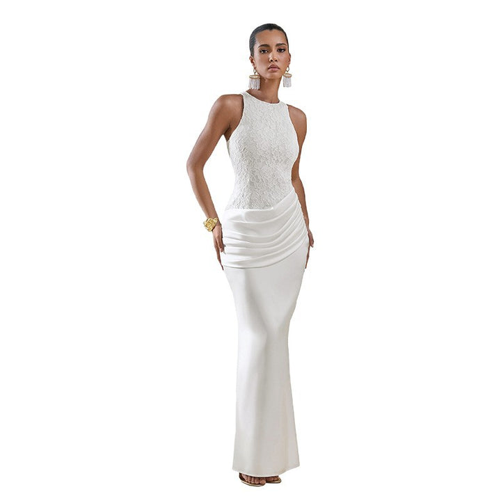Damen Elegantes Hochzeitskleid mit Spitzenoberteil und gerafftem Saum Drune