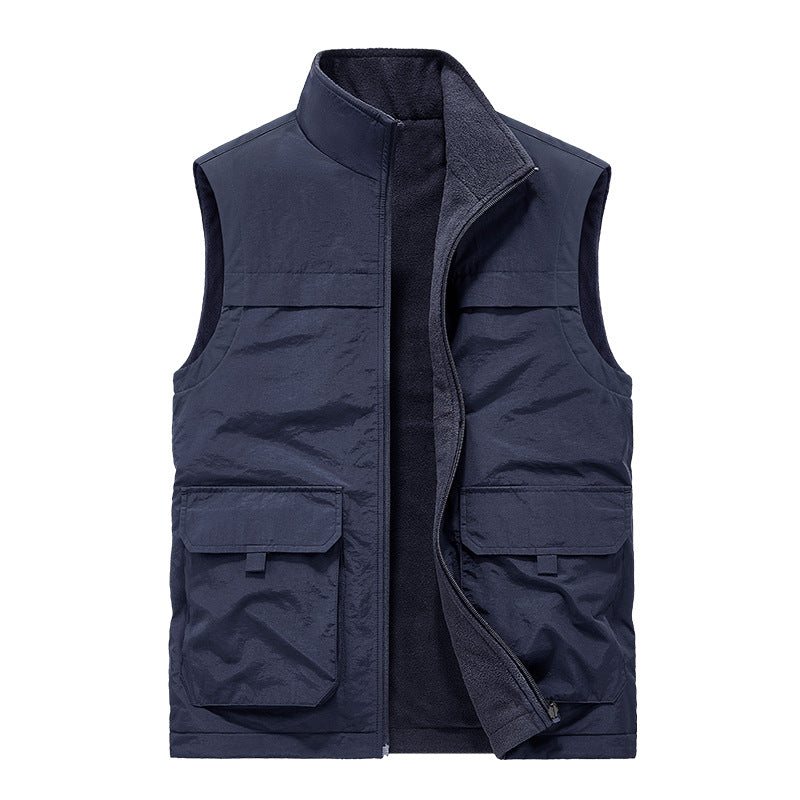 Herren Wattierte Utility-Weste mit Fleece-Innenfutter, Mehrfach-Taschen und Stehkragen Drune