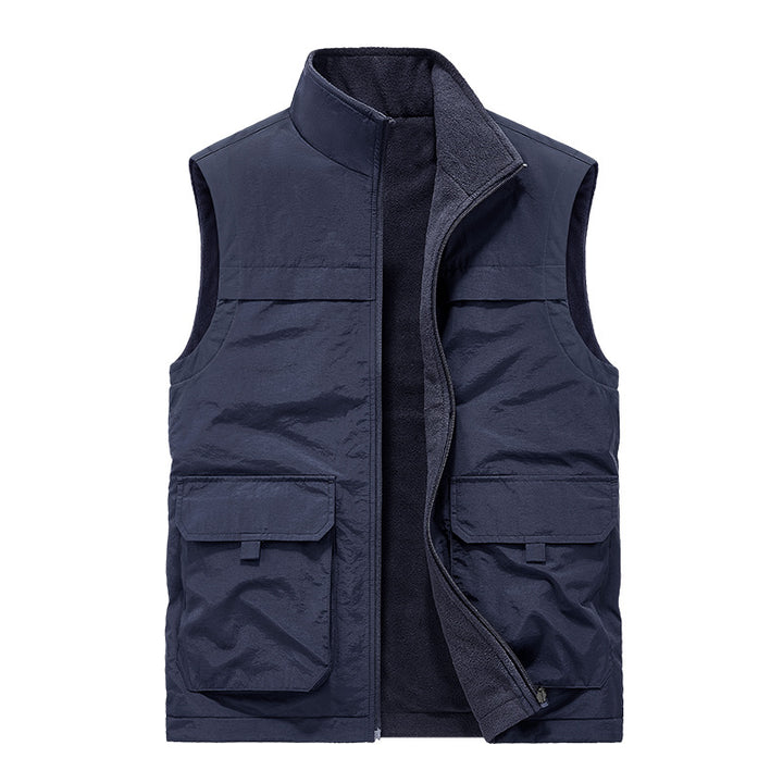 Herren Wattierte Utility-Weste mit Fleece-Innenfutter, Mehrfach-Taschen und Stehkragen Drune