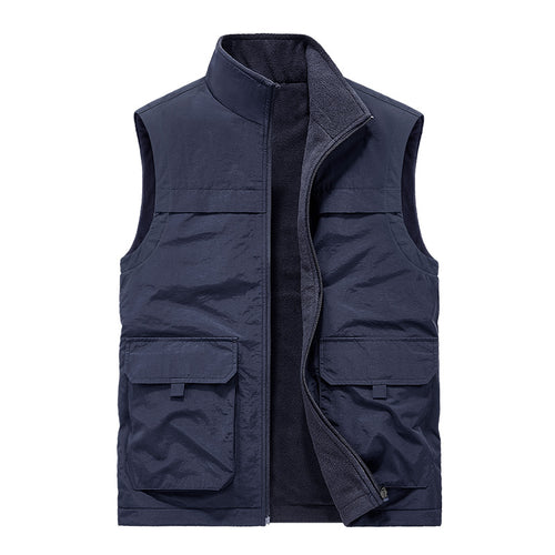 Herren Wattierte Utility-Weste mit Fleece-Innenfutter, Mehrfach-Taschen und Stehkragen Drune