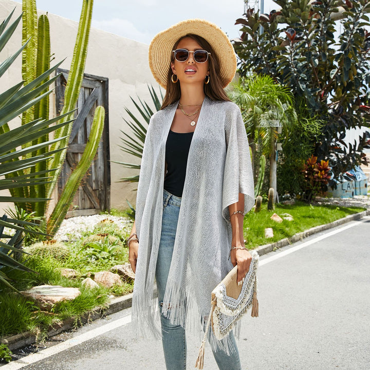 Damen Fransen-Kimono aus transparenter, luftiger Struktur Drune