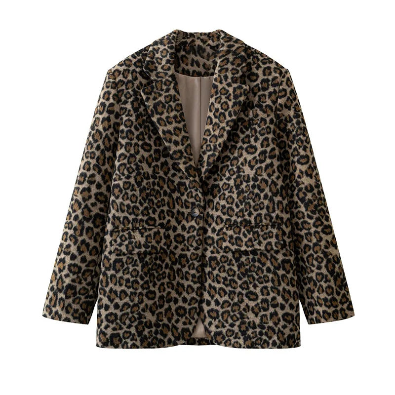 Damen Eleganter Leopardenmuster Blazer Drune