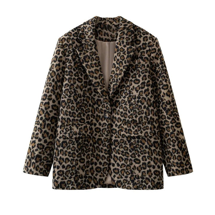Damen Eleganter Leopardenmuster Blazer Drune