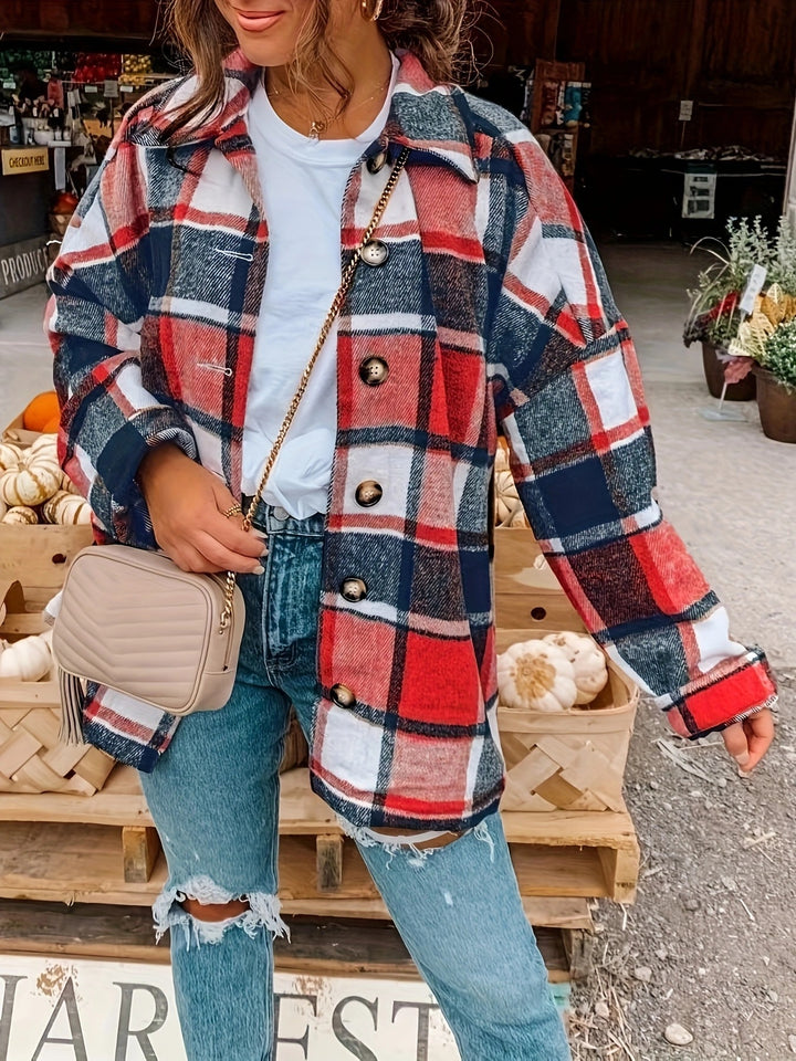 Damen Karojacke mit Knöpfen und modischem Schnitt Drune