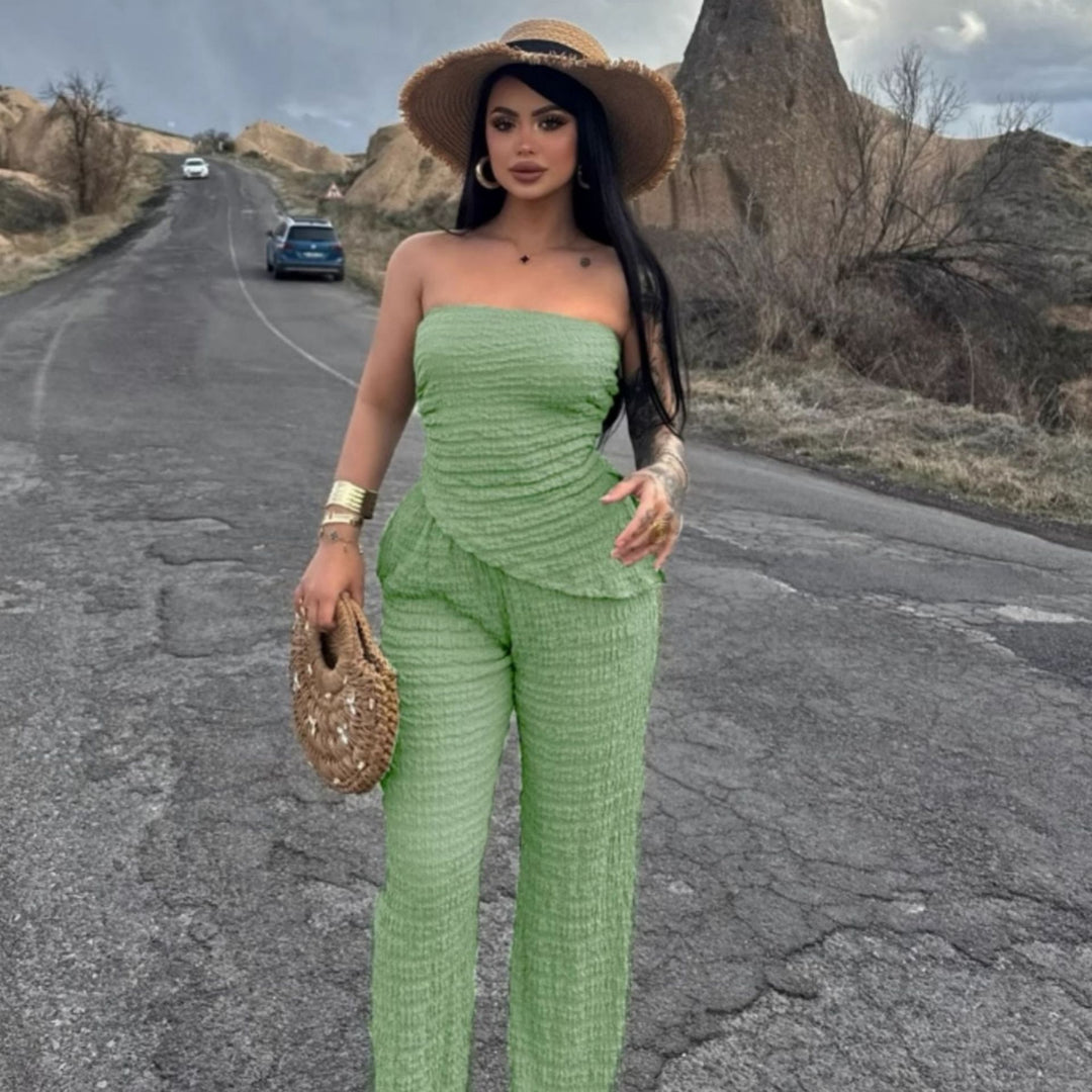 Damen eleganter Jumpsuit mit schulterfreiem Design und asymmetrischem Saum Drune
