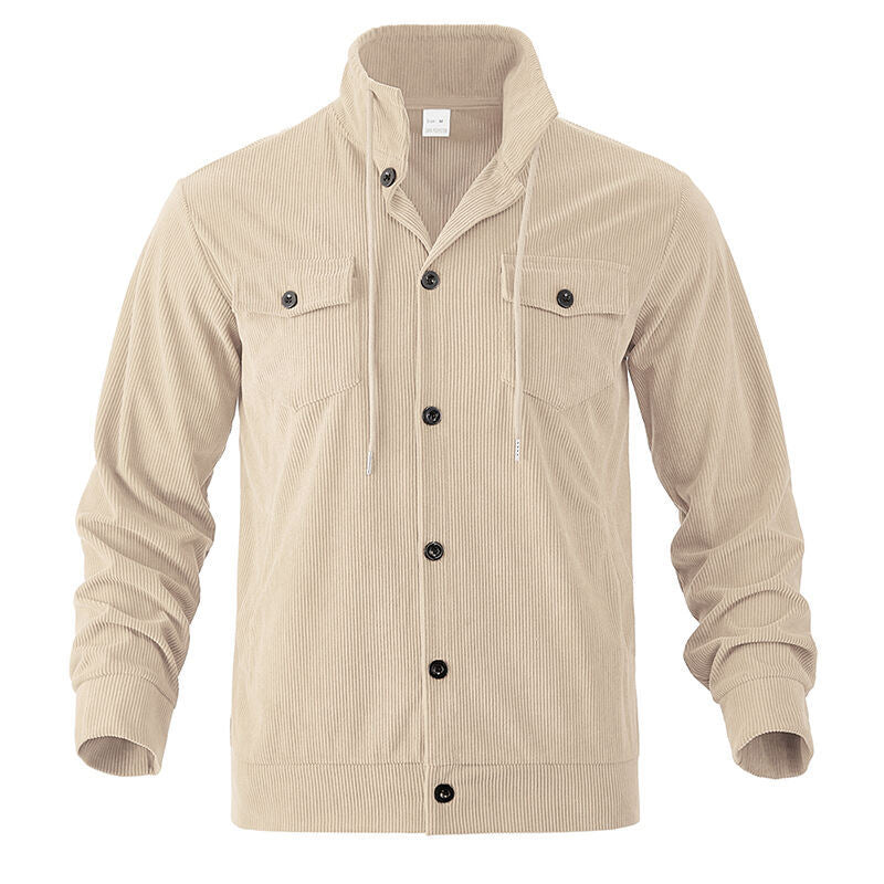 Herren nan funktionale Cord-Hemdjacke mit hohem Stehkragen, Kordelzug und aufgesetzten Pattentaschen Drune