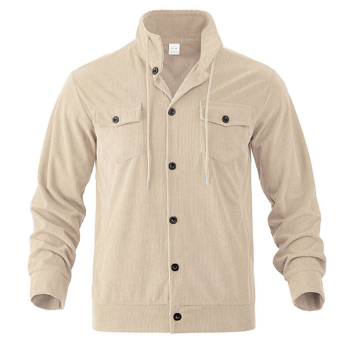 Herren nan funktionale Cord-Hemdjacke mit hohem Stehkragen, Kordelzug und aufgesetzten Pattentaschen Drune