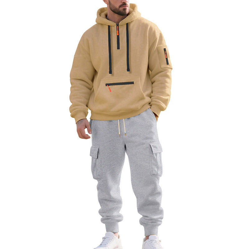 Herren Zweiteiliger Performance-Jogginganzug mit Kapuzen-Hoodie, wasserabweisenden Reißverschlüssen und Cargo-Jogger Drune
