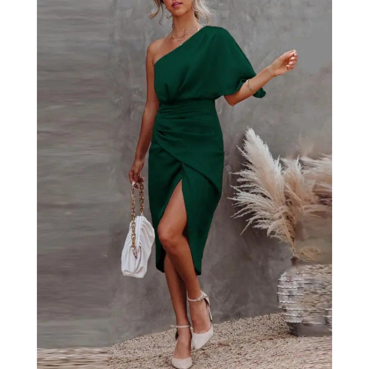 Damen schickes, asymmetrisches Abendkleid mit elegantem Schlitz und raffinierter Drapierung Drune