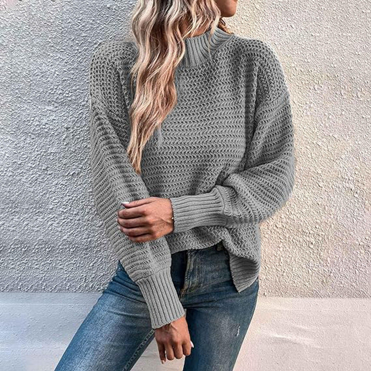 Damen Grobstrickpullover mit hohem Kragen und lässiger Passform Drune