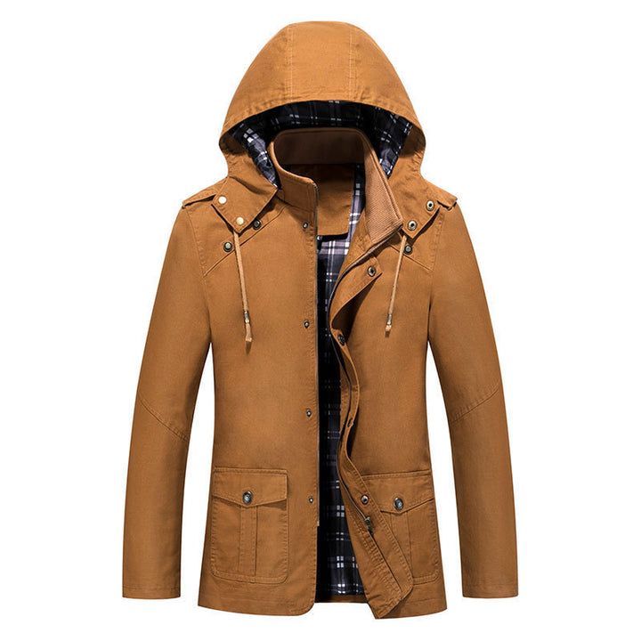 Herren Leichter Kapuzenparka mit kariertem Innenfutter und Multifunktions-Taschen Drune