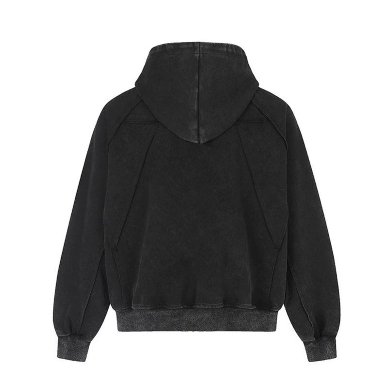 Damen Kapuzen-Zipjacke im Oversize-Suede-Look mit Raglanärmeln und Brust-Reißverschlusstasche Drune