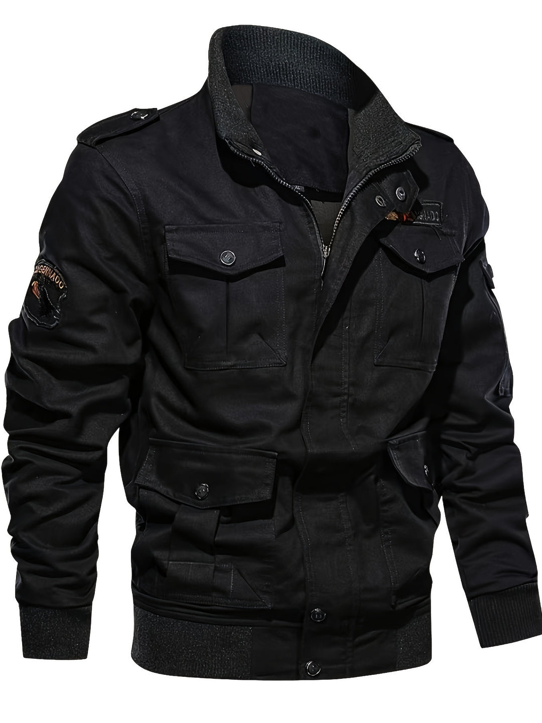 Herren Fieldjacke im Military-Stil mit Mehrfach-Taschen und Strickkragen Drune