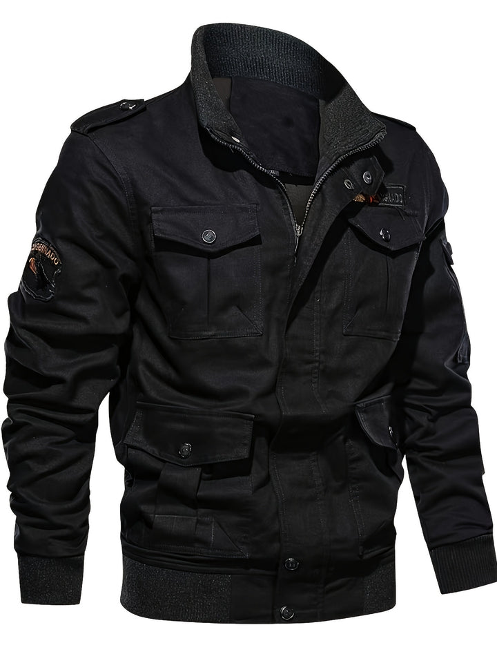 Herren Fieldjacke im Military-Stil mit Mehrfach-Taschen und Strickkragen Drune