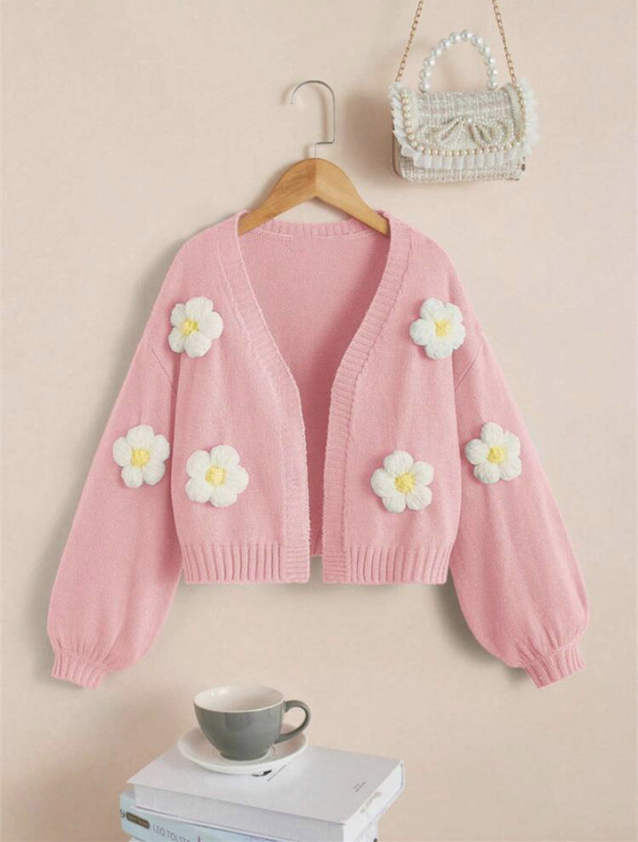 Damen Kurzjacke mit verspielten Blumenapplikationen Drune