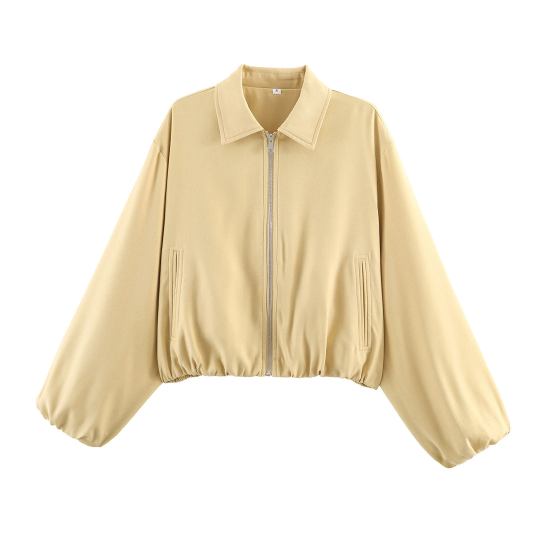 Damen Kurzjacke im Harrington‑Stil mit Polka‑Dot‑Muster, Ballonärmeln und elastischem Saum Drune