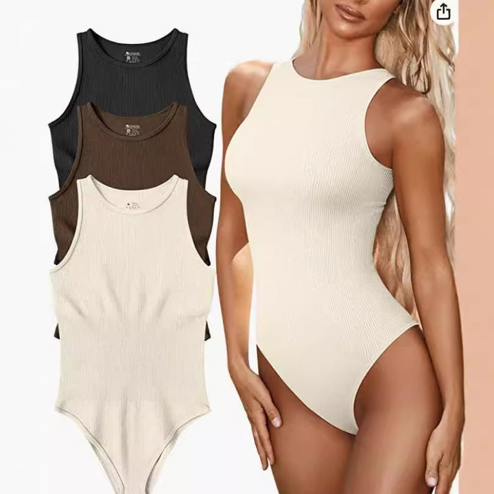 Damen nahtloser Badesuit mit sportlichem Schnitt und rippstrukturiertem Design Drune