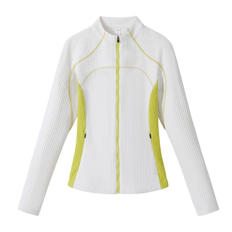 Damen Waffelstruktur-Funktionsjacke mit durchgehendem Reißverschluss, Stehkragen und Kontrast-Seiteneinsätzen Drune