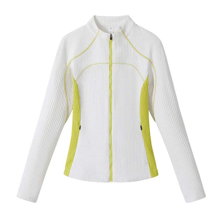 Damen Waffelstruktur-Funktionsjacke mit durchgehendem Reißverschluss, Stehkragen und Kontrast-Seiteneinsätzen Drune