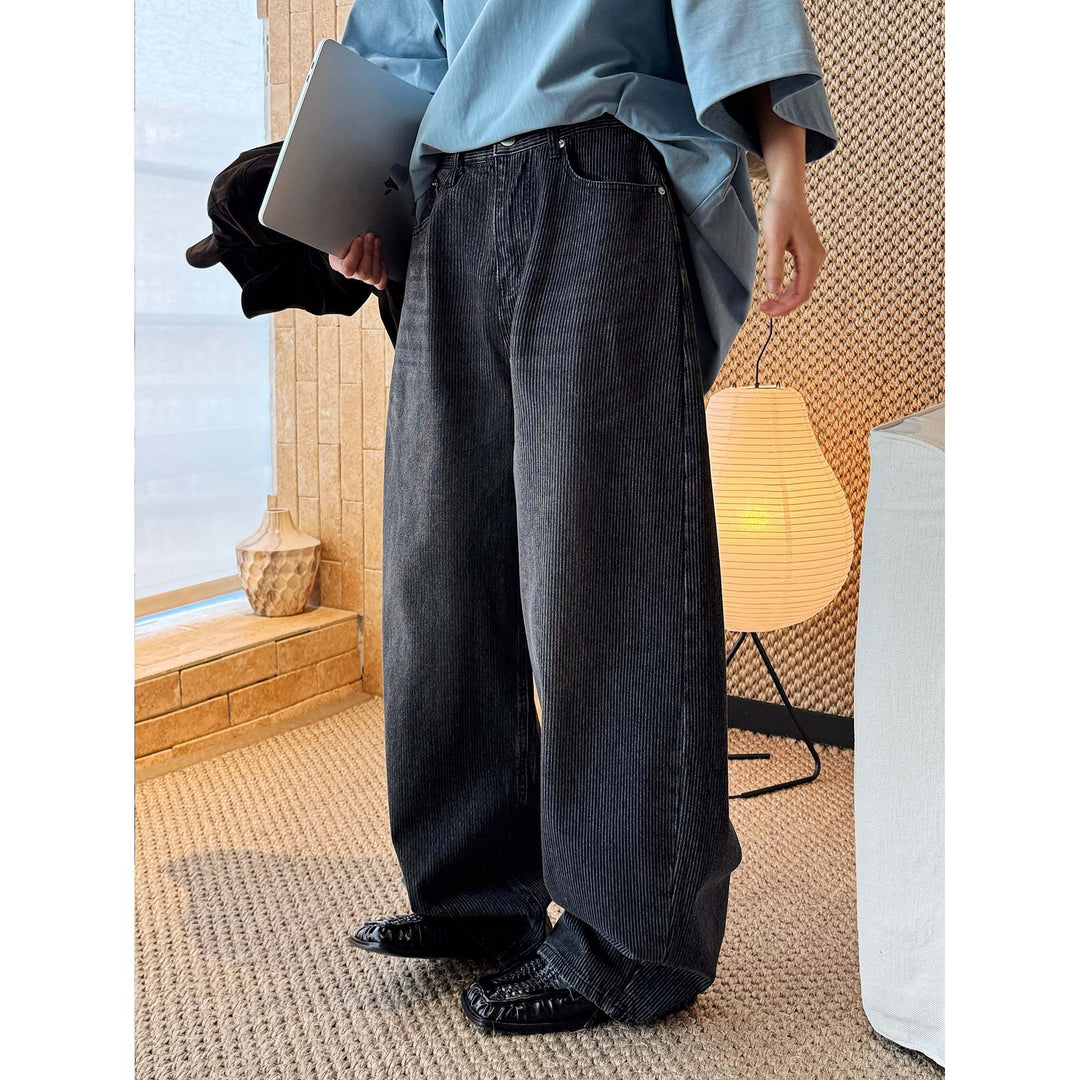 Damen Weite Cordhose mit hoher Taille und weitem Bein Drune