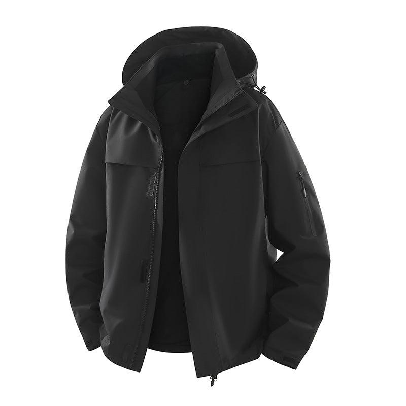 Herren Urbaner Softshell-Outdoorblouson mit Kapuze, verdecktem Reißverschluss und Mehrfach-Taschen Drune