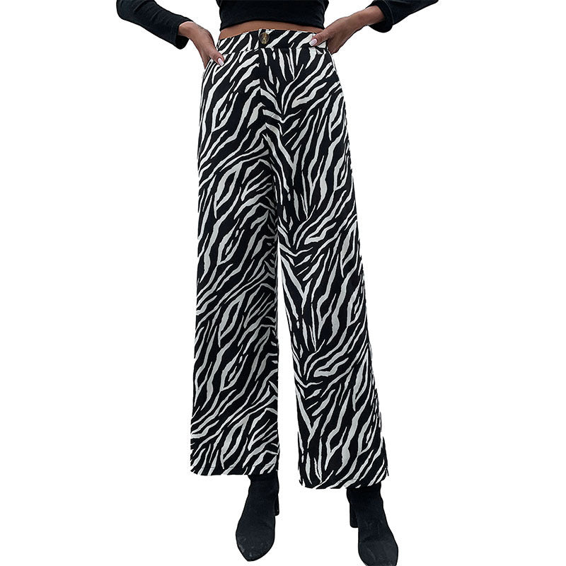 Damen Weite Palazzo-Hose mit Animal-Zebra-Muster, hohem Bund und Gürtelschlaufen Drune