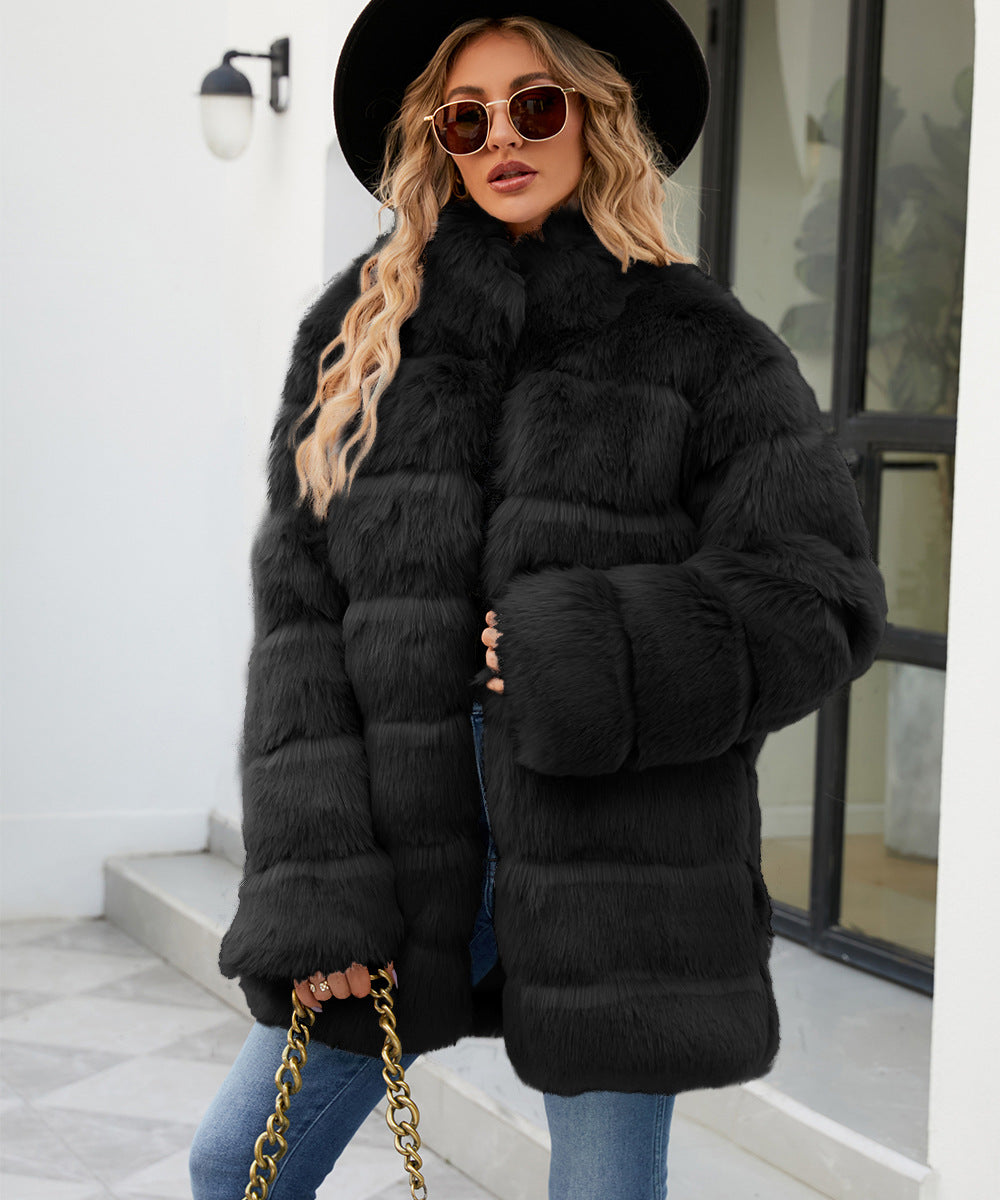 Damen Luxuriöse Kunstpelzjacke mit lockeren Ärmeln und voluminösem Schnitt Drune