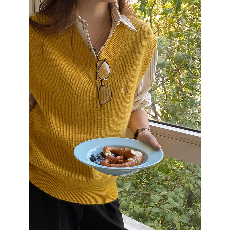 Damen Strickpullover mit V-Ausschnitt und feinen Rippstrukturen Drune