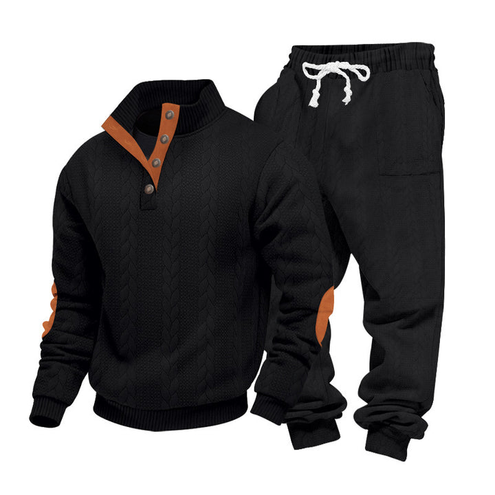 Herren nan Strick-Relax-Set mit Zopfmuster-Halbkragenpullover und Kordel-Jogger Drune