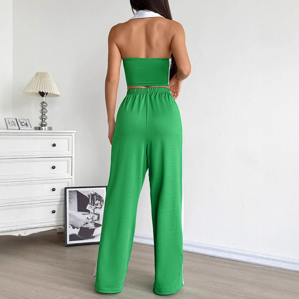 Damen Zweiteiliges Set mit cropped Oberteil und weit geschnittener Hose Drune