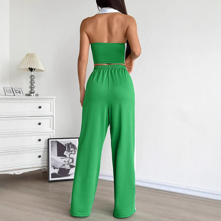 Damen Zweiteiliges Set mit cropped Oberteil und weit geschnittener Hose Drune