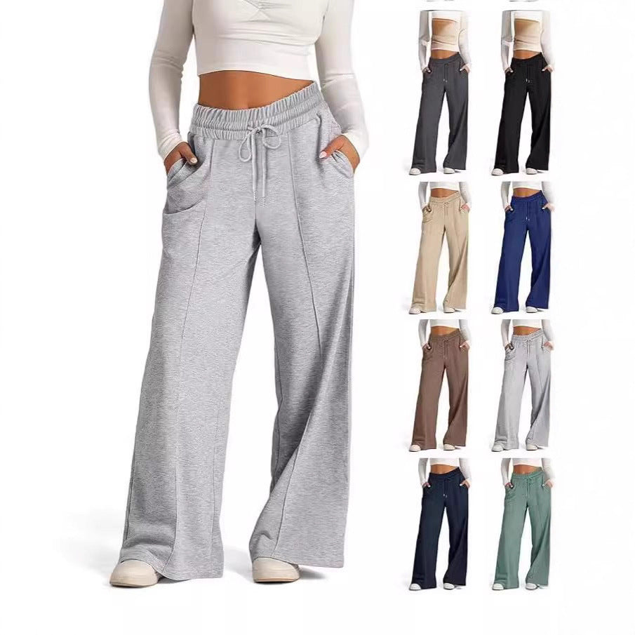 Damen lässige Palazzo-Hose mit elastischem Bund und Taschen Drune