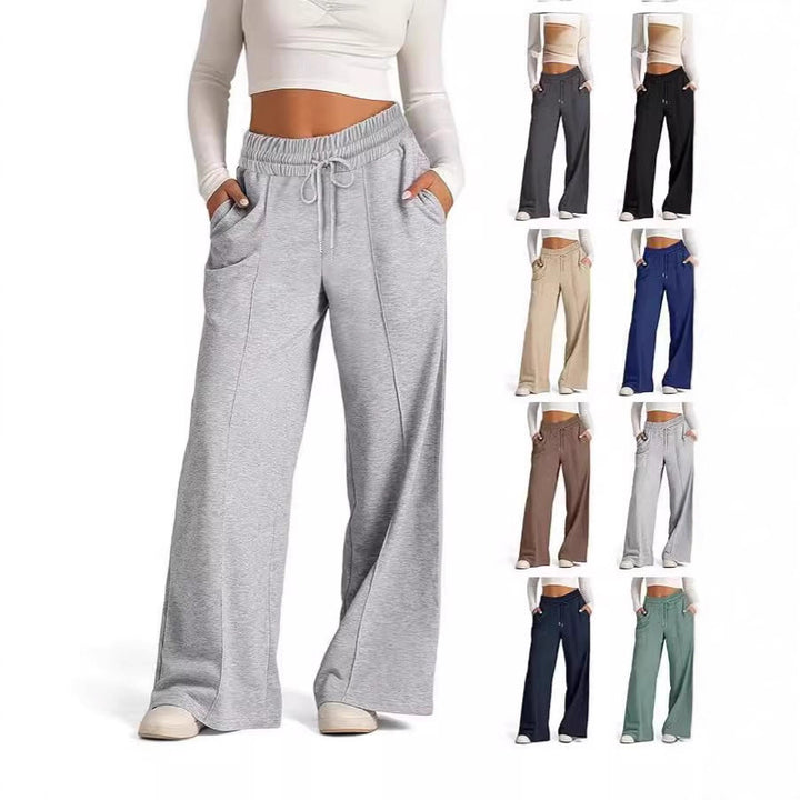 Damen lässige Palazzo-Hose mit elastischem Bund und Taschen Drune