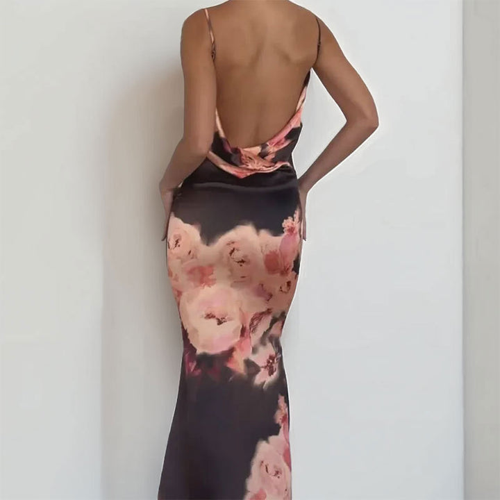 Damen Maxikleid mit elegantem Spaghetti-Träger-Design und floralem Muster Drune