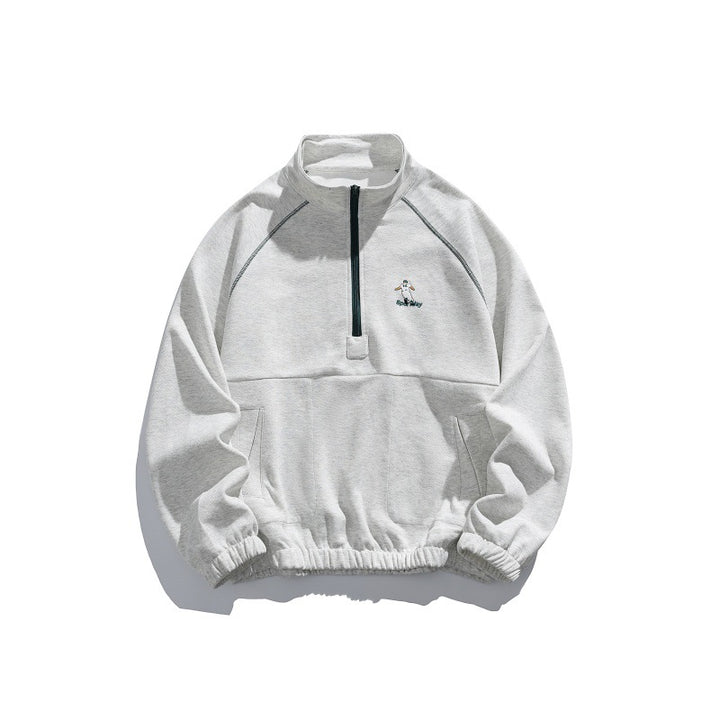 Unisex Oversize-Halbzip-Fleecepullover mit Stehkragen, Raglanärmeln und Kängurutasche Drune
