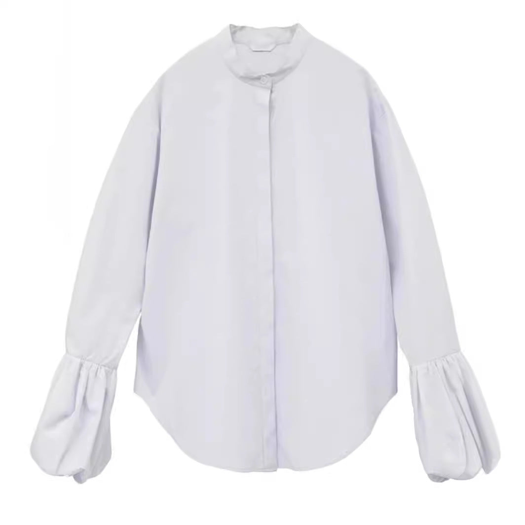 Damen Elegante Bluse mit voluminösen Ärmeln und Stehkragen Drune