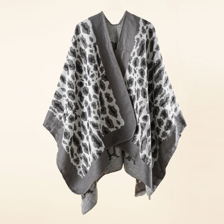 Damen Grobgewebter Jacquard‑Umhang mit Leo‑Print und offener Kimono‑Silhouette Drune