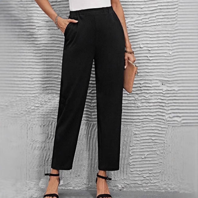 Damen nan hochgeschnittene konisch geschnittene Business-Hose mit elastischem Bund und seitlichen Eingrifftaschen Drune