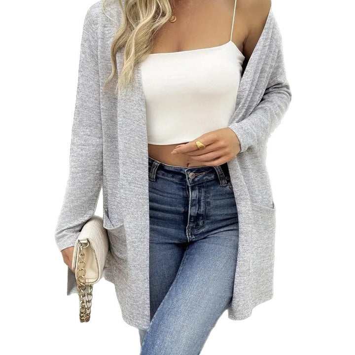 Damen Offener Feinstrick-Cardigan mit hüftlanger Silhouette und Eingrifftaschen Drune