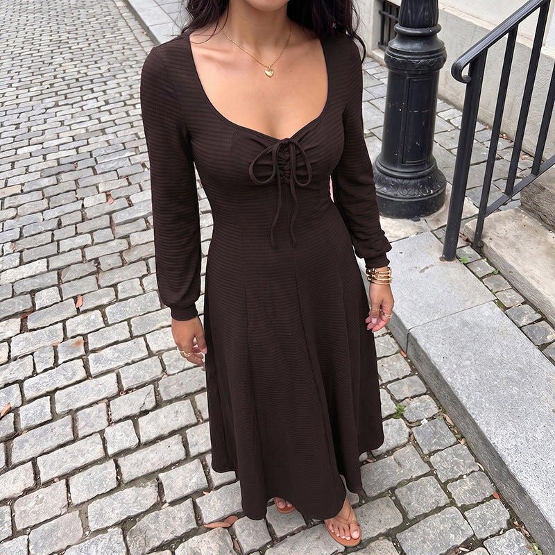 Damen Elegantes Maxikleid mit Schnürdetails Drune
