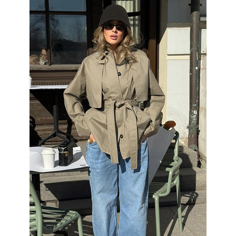 Damen Trenchcoat mit taillierbarem Gürtel und modischen Revers Drune