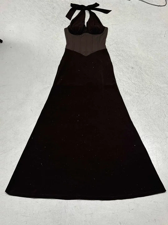 Damen elegantes Abendkleid mit tiefem V-Ausschnitt und Rüschendetails Drune