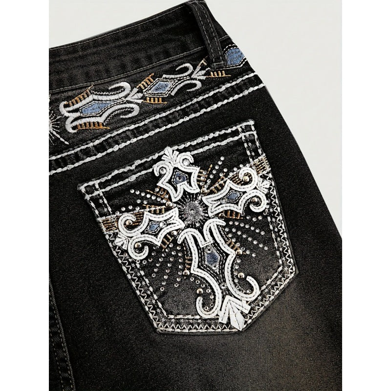 Damen Bootcut Jeans mit kunstvoller Stickerei Drune