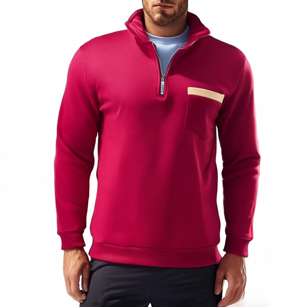 Herren nan feinstrukturiertes Halbzip-Feinstrickpullover mit Stehkragen, Brusttasche und schmaler Silhouette Drune
