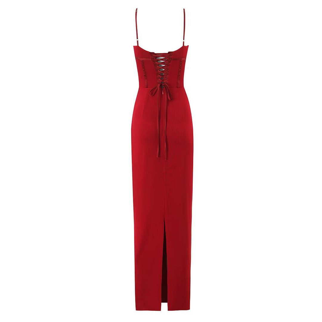 Damen figurbetontes Spitzenkleid mit Schnürung Drune