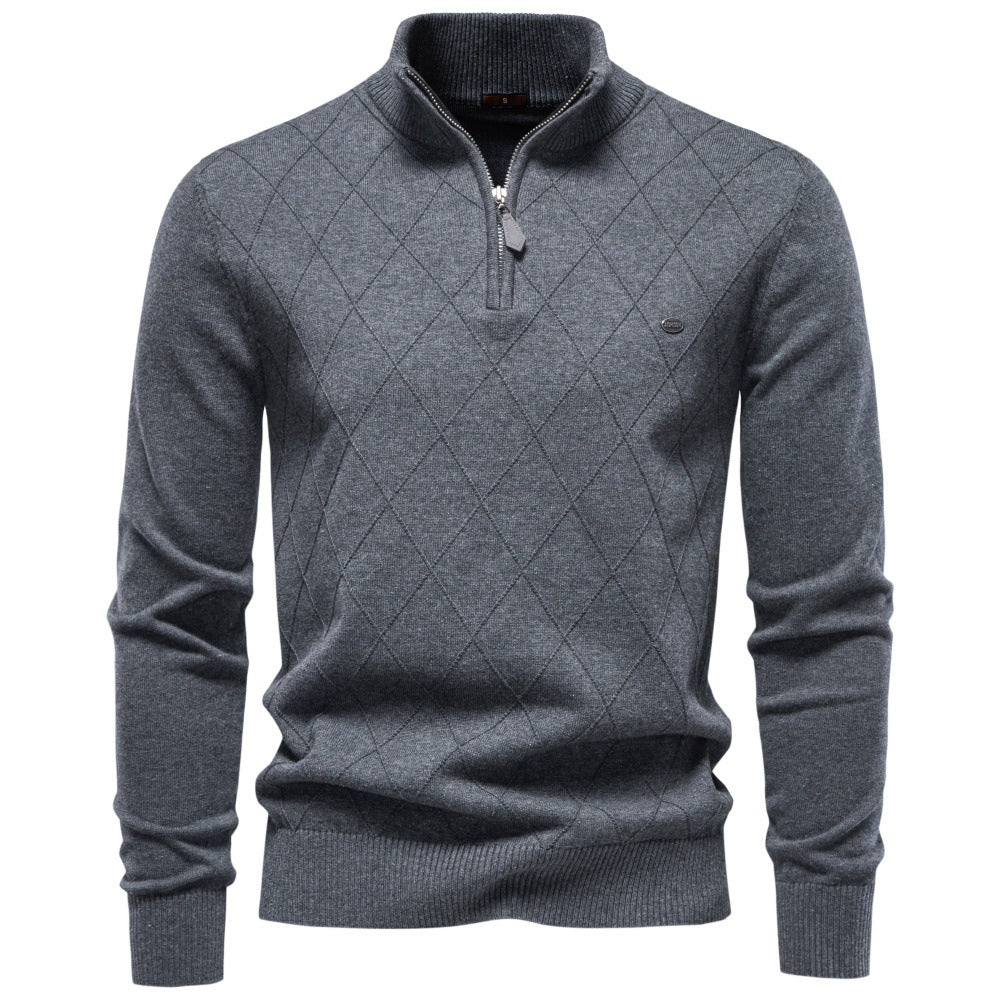 Herren Strickpullover mit Troyerkragen und Rautenmuster Drune