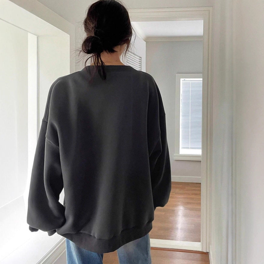 Damen Oversized Sweatcardigan mit Knopfleiste, aufgesetzten Taschen und überschnittener Schulter Drune