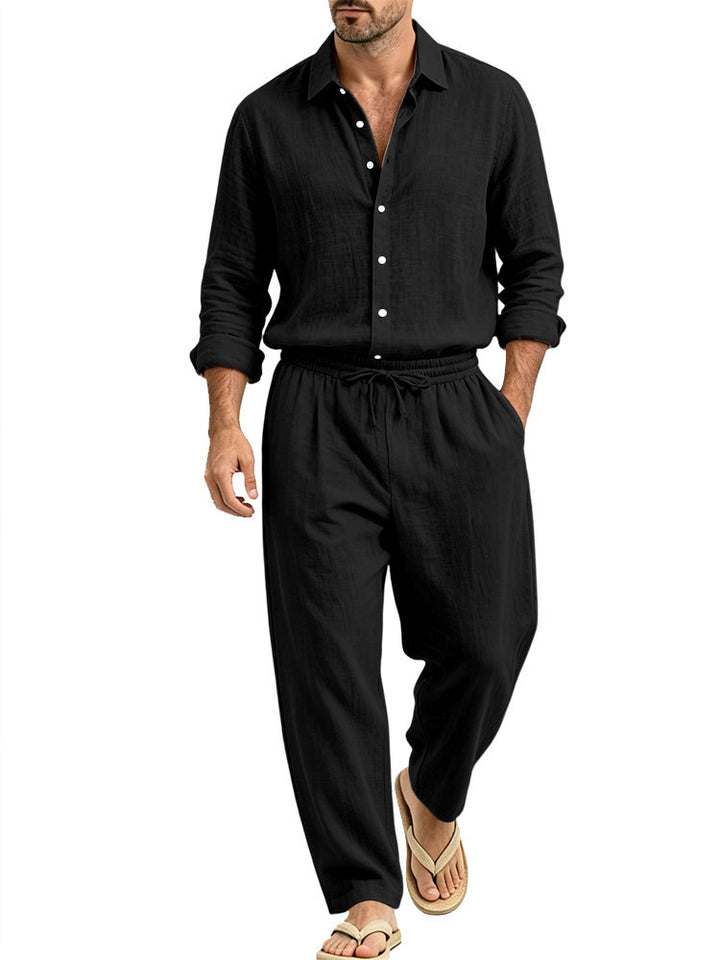 Herren Lässiges Leinen-Set Hemd und Relaxhose mit Tunnelzug Drune
